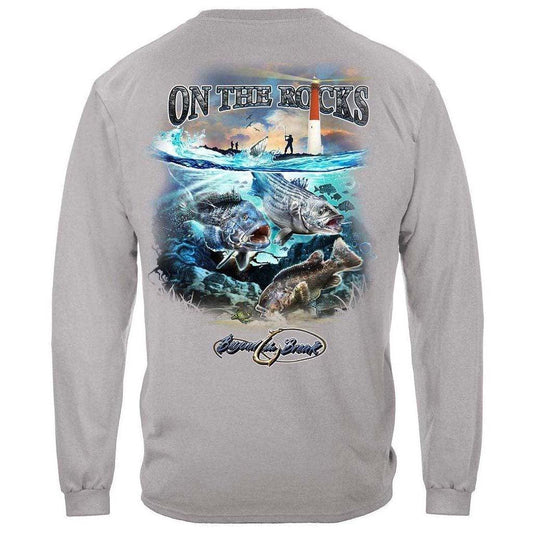 United States On the Rocks Striped Bass Sea Bass Black Fish Premium Long Sleeve - Military Republic