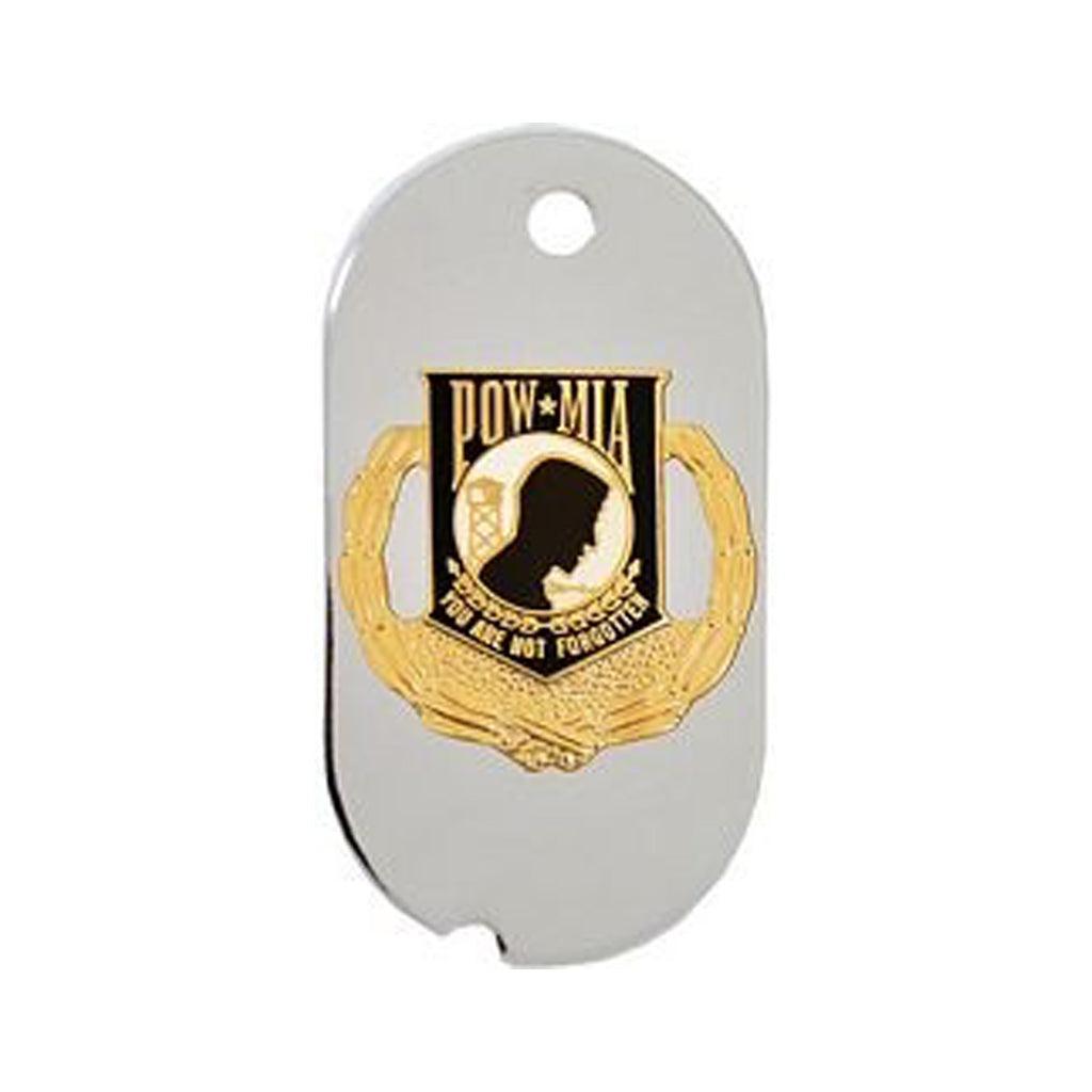 POW/MIA Dog Tag Metal Chain Necklace with POW-MIA Symbol and Wreath - Military Republic