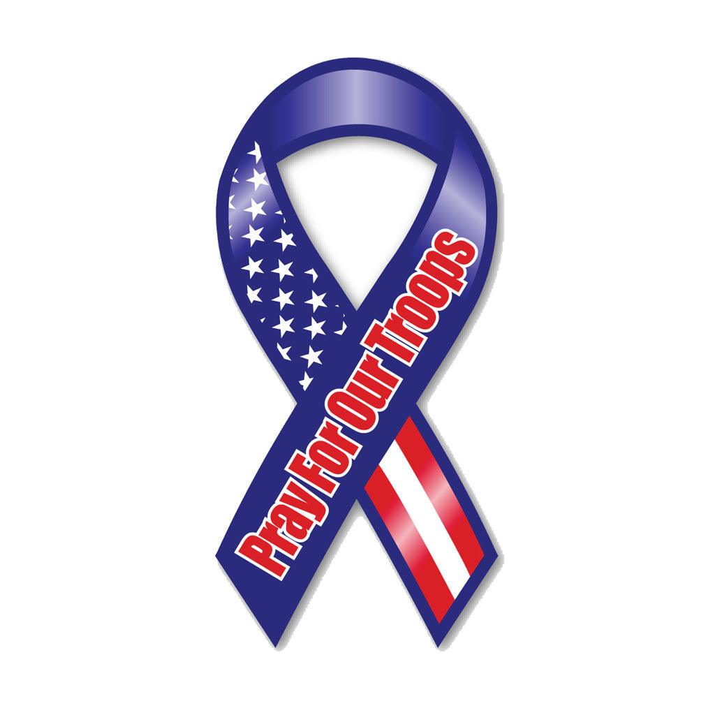 United States Patriotic Pray for our Troops Red, White & Blue Ribbon Magnet (3.88" x 8") - Military Republic