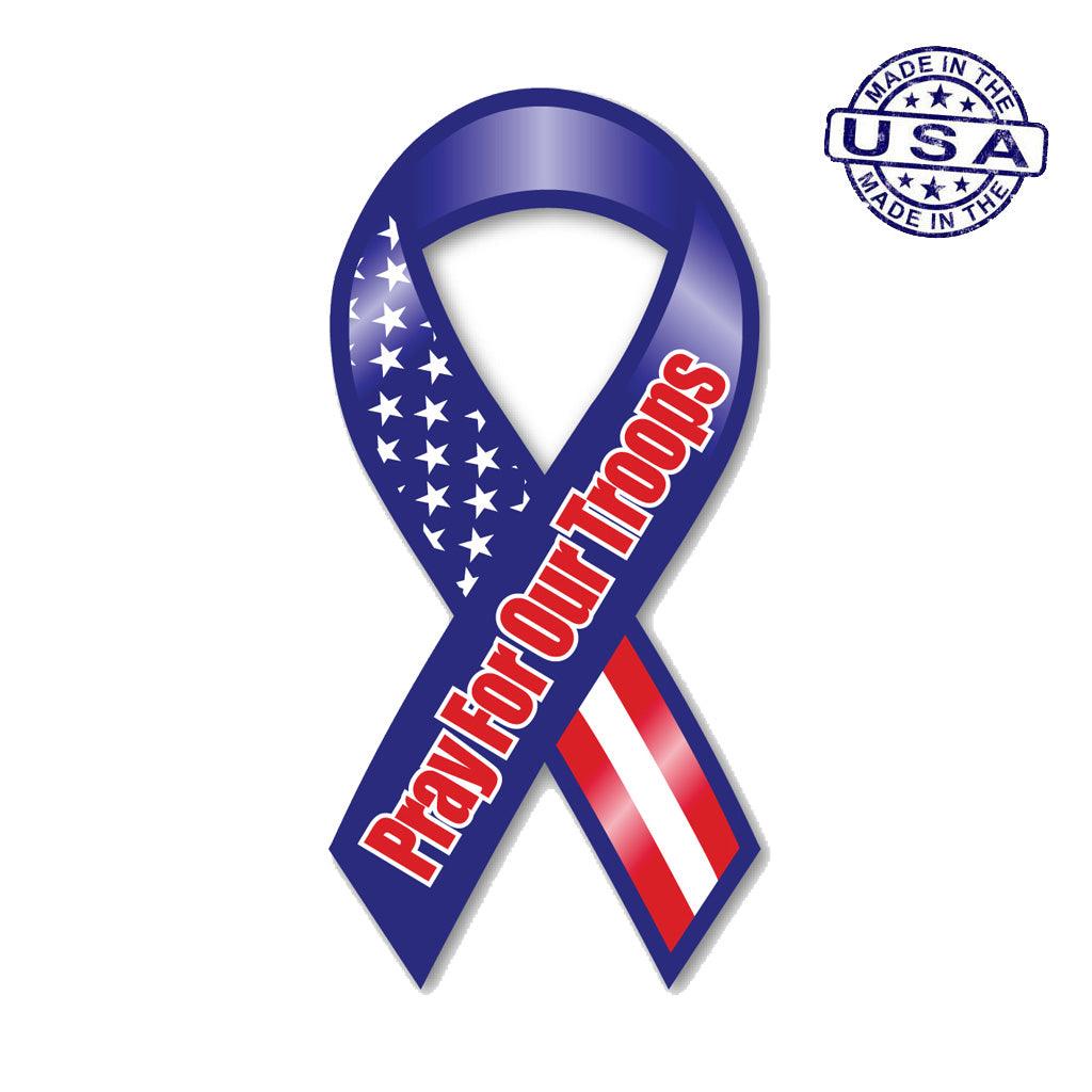 United States Patriotic Pray for our Troops Red, White & Blue Ribbon Magnet (3.88" x 8") - Military Republic