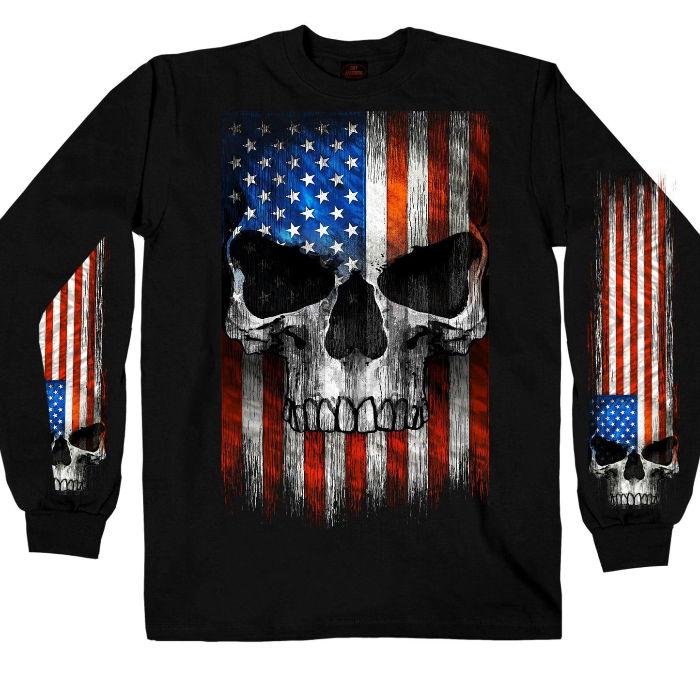 Patriotic Skull Hot Leathers Long Sleeve Biker Men's Shirt - Military Republic