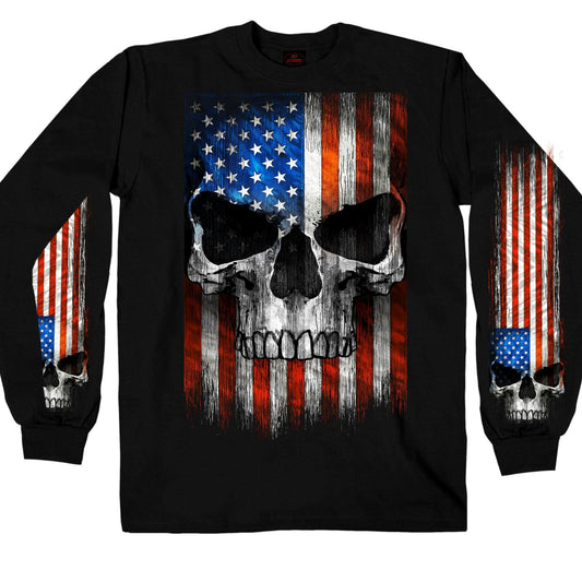 Patriotic Skull Hot Leathers Long Sleeve Biker Men's Shirt - Military Republic