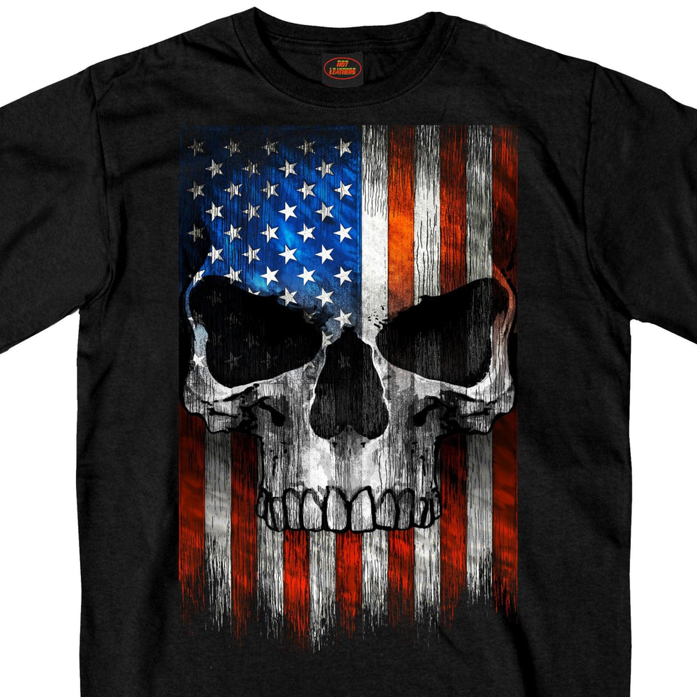 Patriotic Skull on US Flag Biker T-shirt - Military Republic