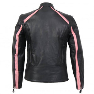 Pink Striped Leather Jacket with Reflective Piping - Military Republic