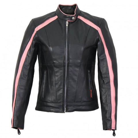 Pink Striped Leather Jacket with Reflective Piping - Military Republic