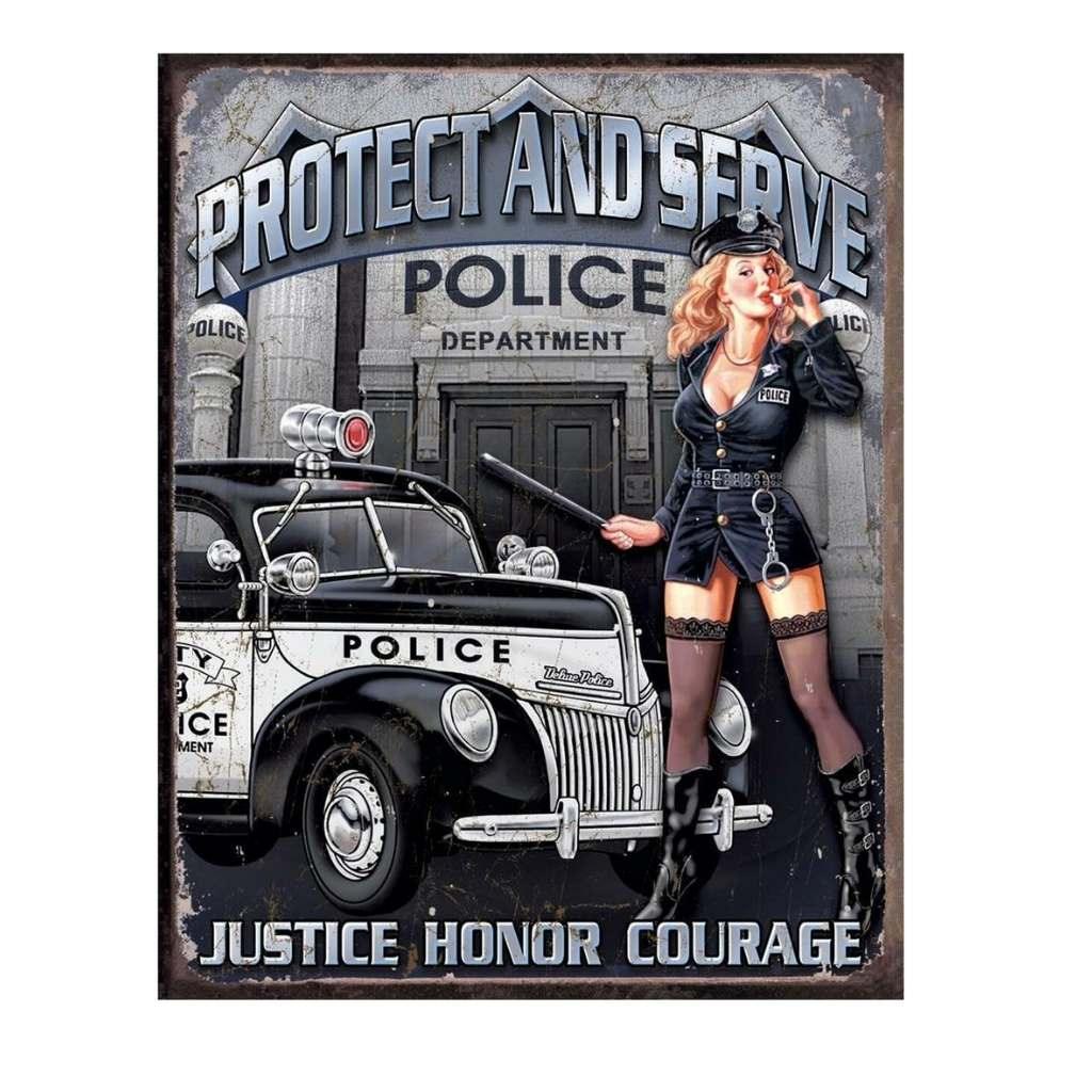 Police Department " Protect and Serve " Tin Sign - Military Republic