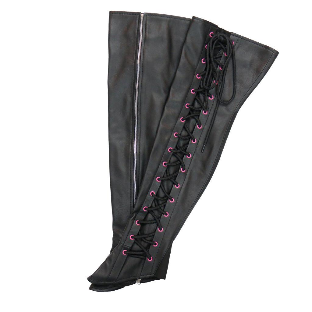 Premium Soft Pink Side Lace Lambskin Motorcycle Leggings - Military Republic