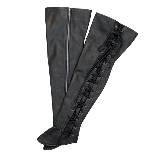 Premium Soft Purple Side Lace Lambskin Motorcycle Leggings - Military Republic