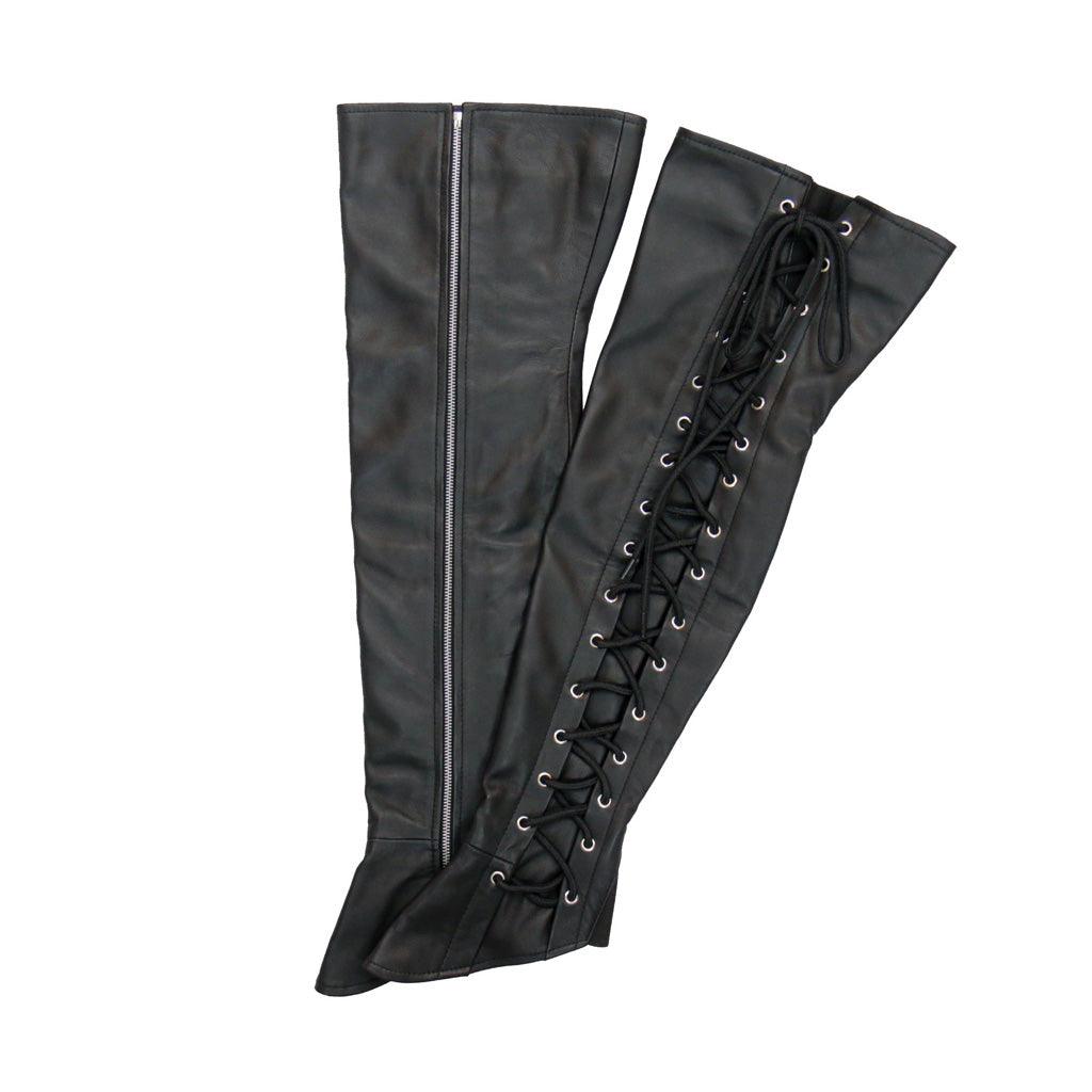 Premium Soft Side Lace Lambskin Leather Motorcycle Leggings - Military Republic