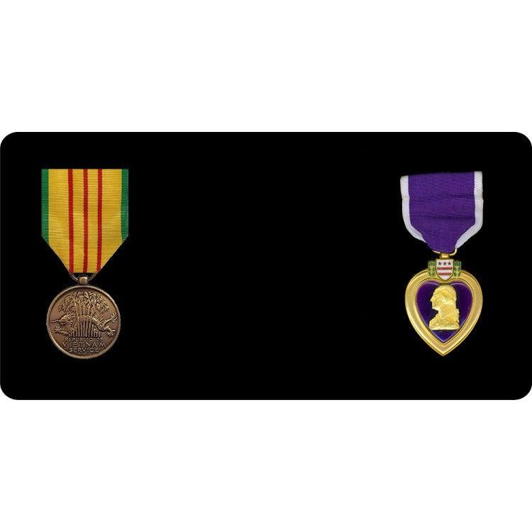 Vietnam Veteran Medal Purple Heart Ribbons Photo License Plate - Military Republic