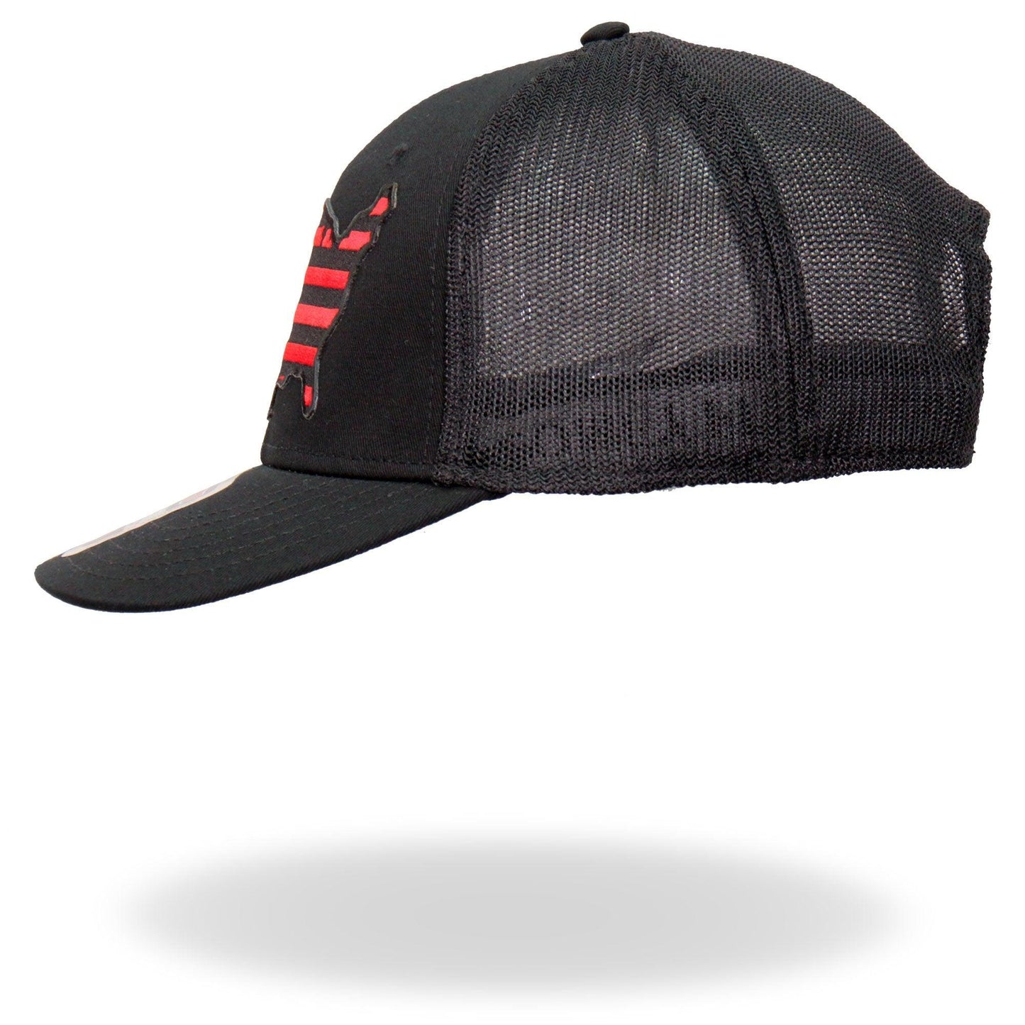 Red Flag on Country Map Black Trucker Biker Mesh Hat - Military Republic