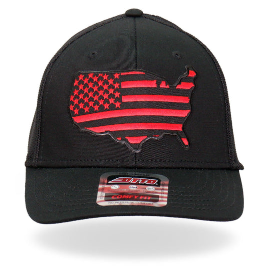 Red Flag on Country Map Black Trucker Biker Mesh Hat - Military Republic