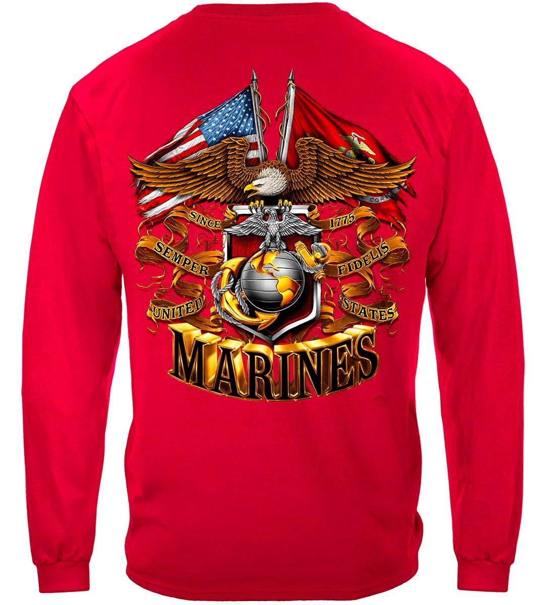 Red Marines Double Flag Hoodie - Military Republic