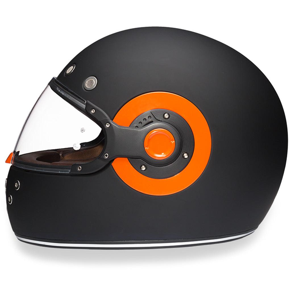 Retro Dull Black with Orange Accents Full Face Motorcycle Half Helmet - Military Republic