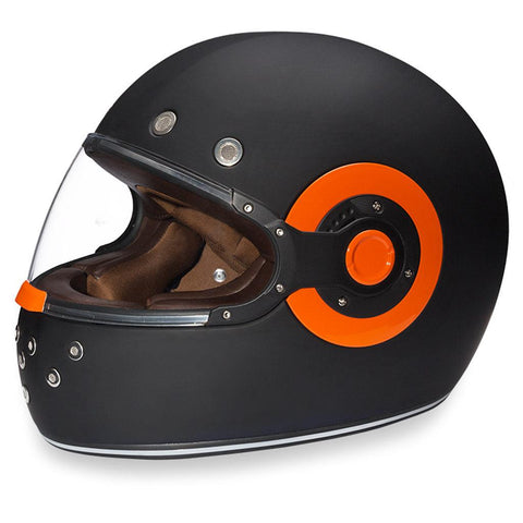 Retro Dull Black with Orange Accents Full Face Motorcycle Half Helmet - Military Republic