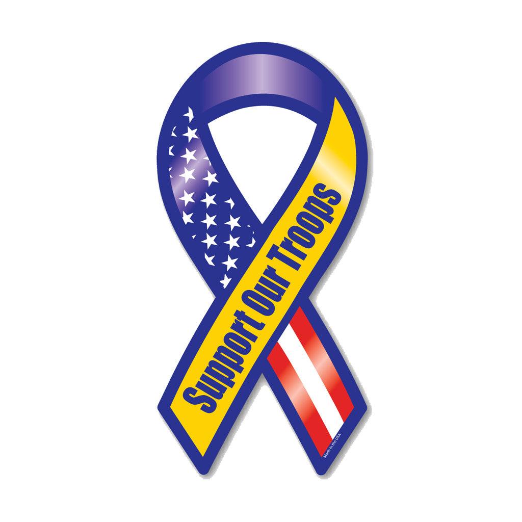 United States Patriotic Support our Troops Blue and Yellow Ribbon Magnet (3.88" x 8") - Military Republic