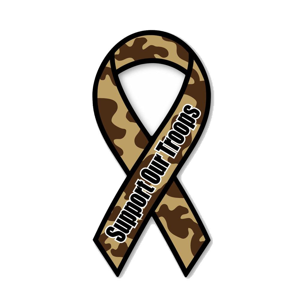 United States Patriotic Support our Troops Camouflage Ribbon Magnet (3.88" x 8") - Military Republic