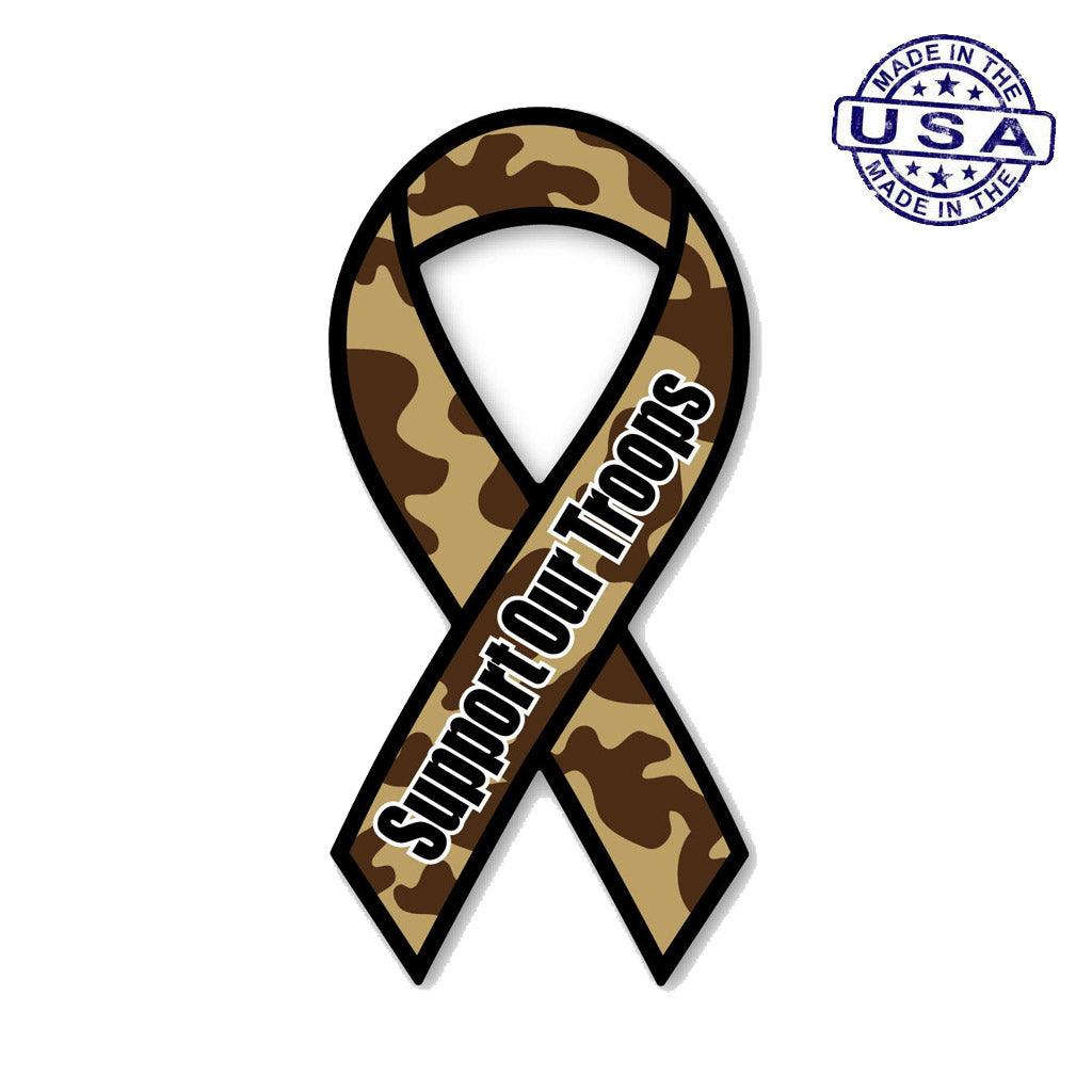 United States Patriotic Support our Troops Camouflage Ribbon Magnet (3.88" x 8") - Military Republic