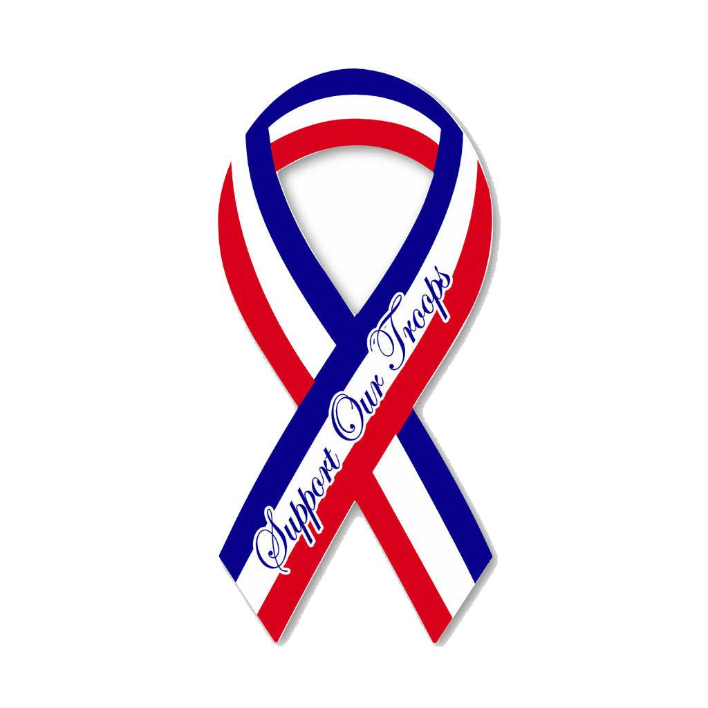 United States Patriotic Support our Troops Red, White & Blue Ribbon Magnet (3.88" x 8") - Military Republic