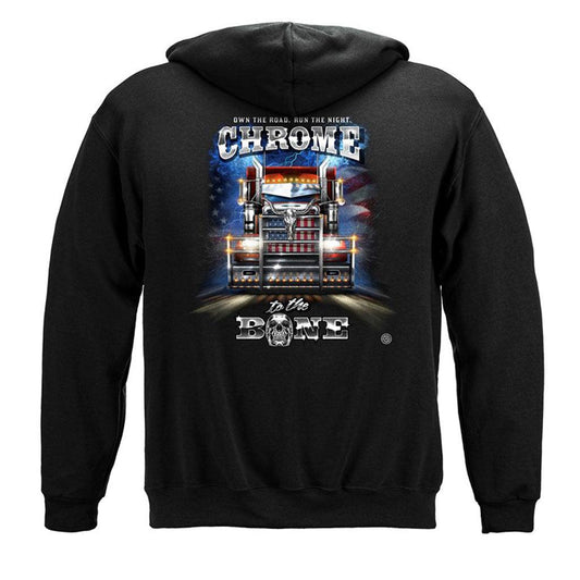 Own the Road Run the Night Chrome to the Bone Big Rig Brush Guard Hoodie - Military Republic