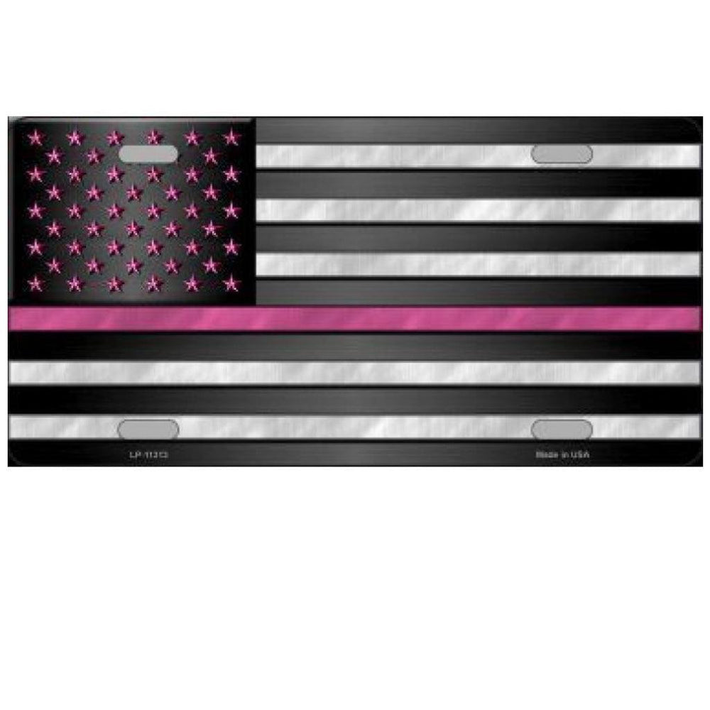 Thin Pink Line With Pink Stars Metal License Plate - Military Republic