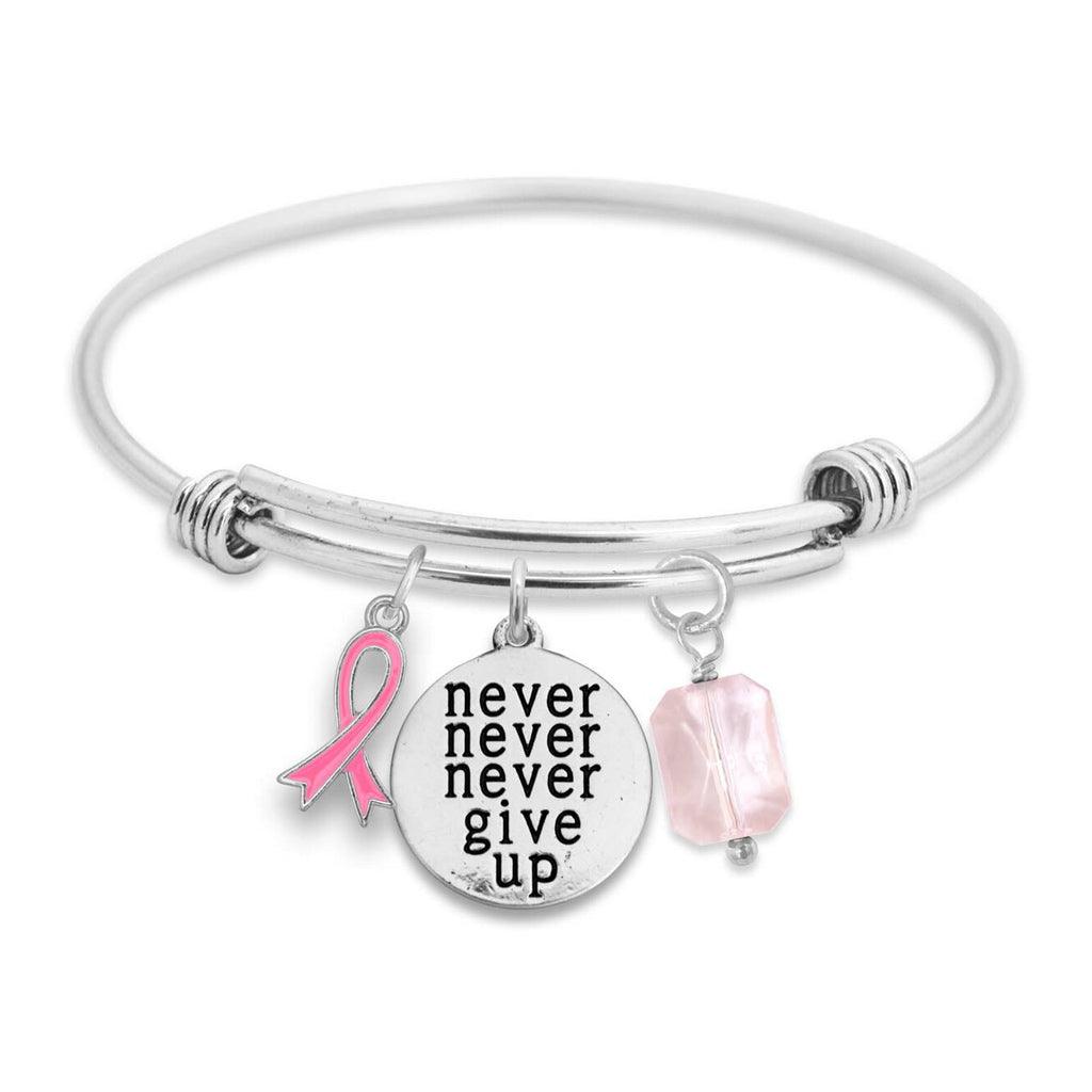 Three Charm Breast Cancer Never Never Never Give Up Charm Bracelet - Military Republic
