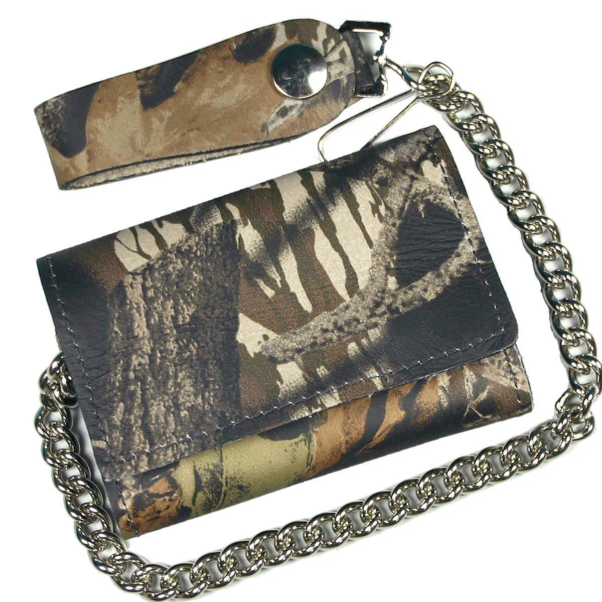 Tri Fold Hunting Camo Leather Wallet With Chain - Military Republic