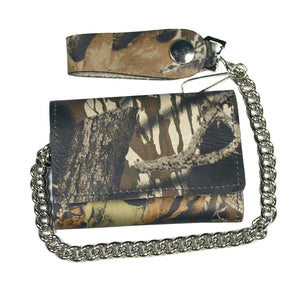 Tri Fold Hunting Camo Leather Wallet With Chain - Military Republic