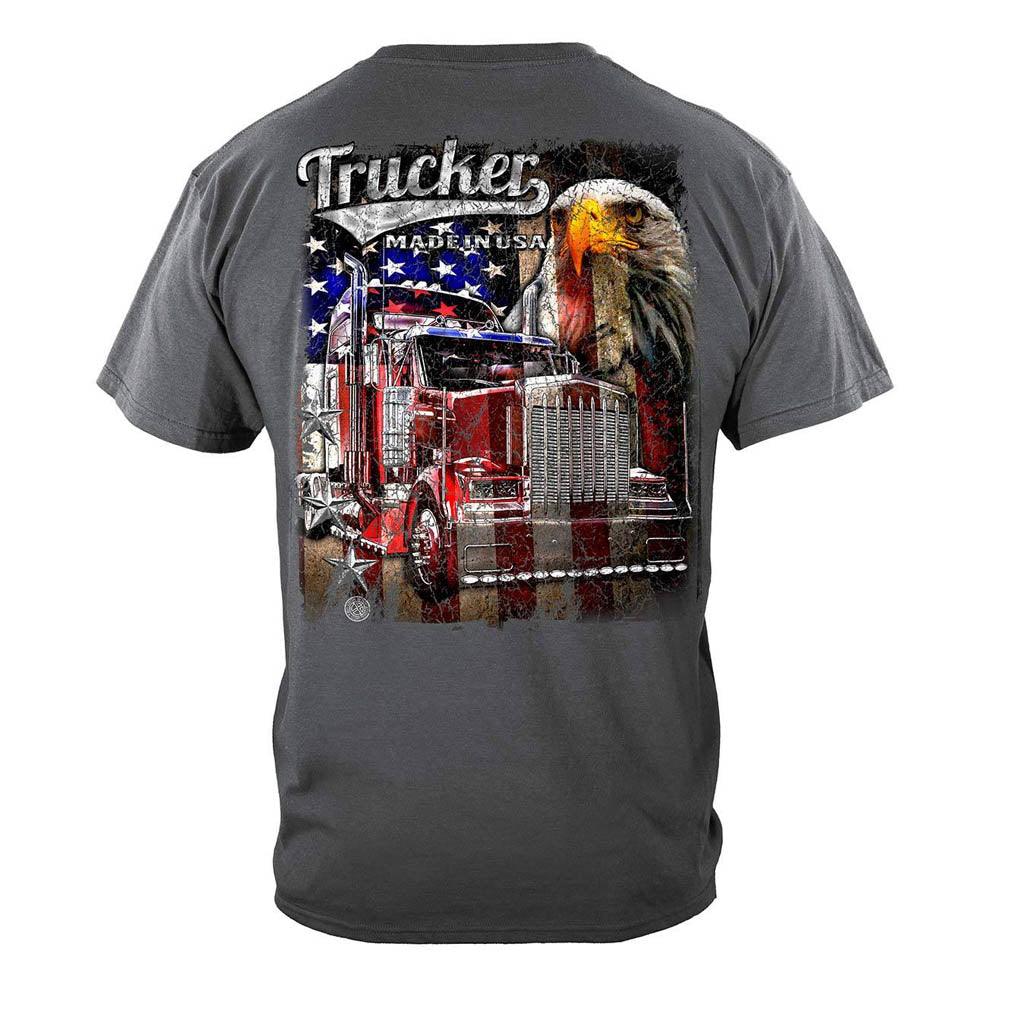 Trucker American Pride Flag Eagle USA Patriotic Stars Stripes T-Shirt - Military Republic