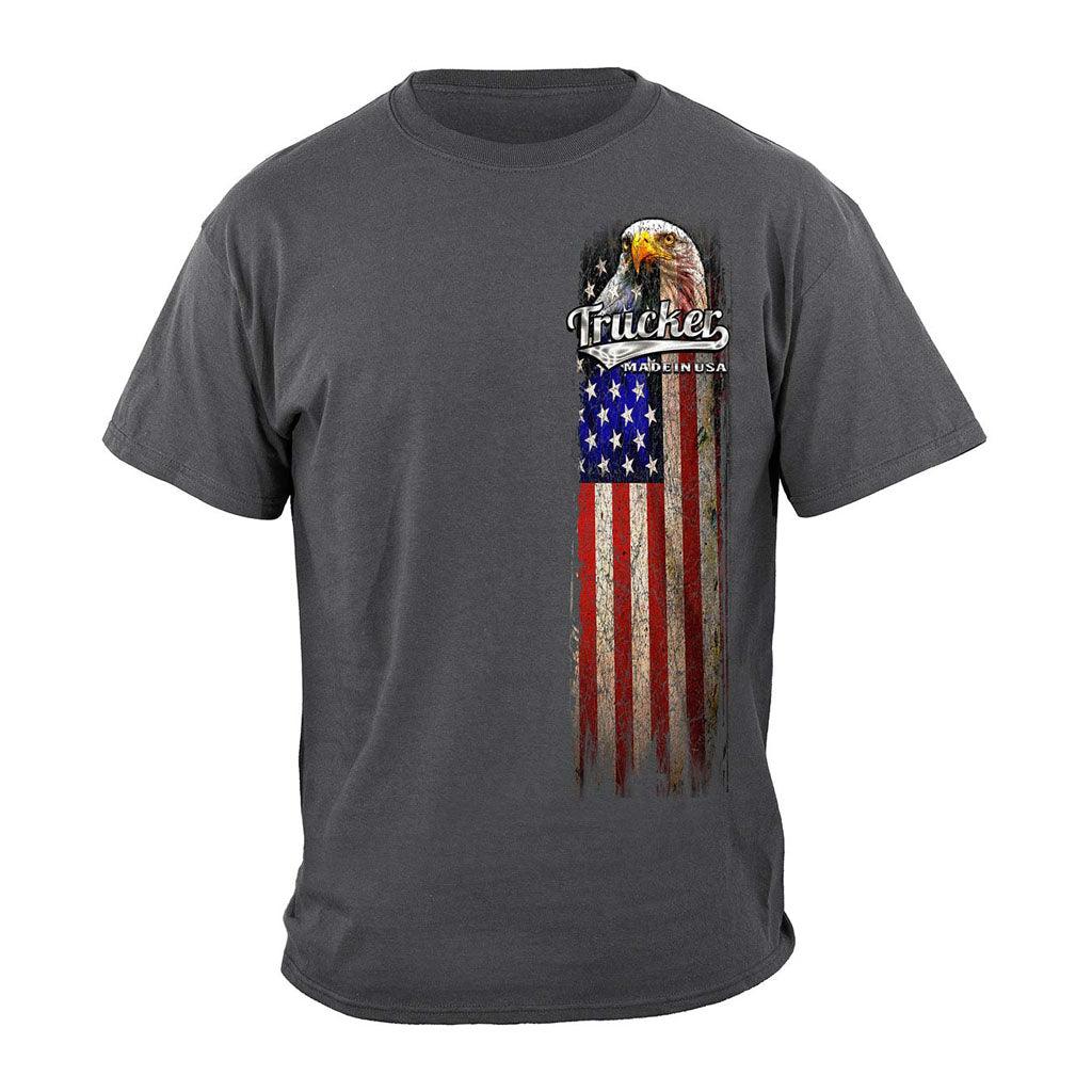 Trucker American Pride Flag Eagle USA Patriotic Stars Stripes T-Shirt - Military Republic