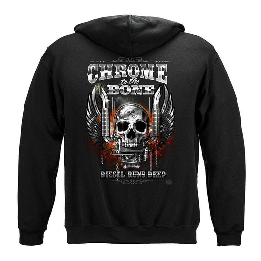 Chrome to The Bone -Rule the Road American Night Train Trucker Hoodie - Military Republic