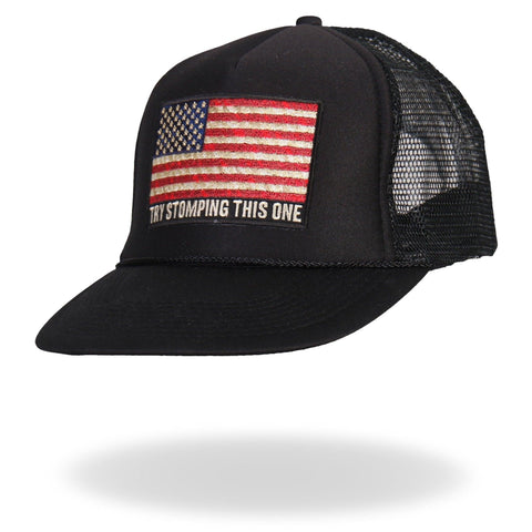 Try Stomping This American Flag Black Trucker Mesh Hat - Military Republic