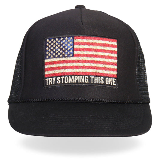 Try Stomping This American Flag Black Trucker Mesh Hat - Military Republic