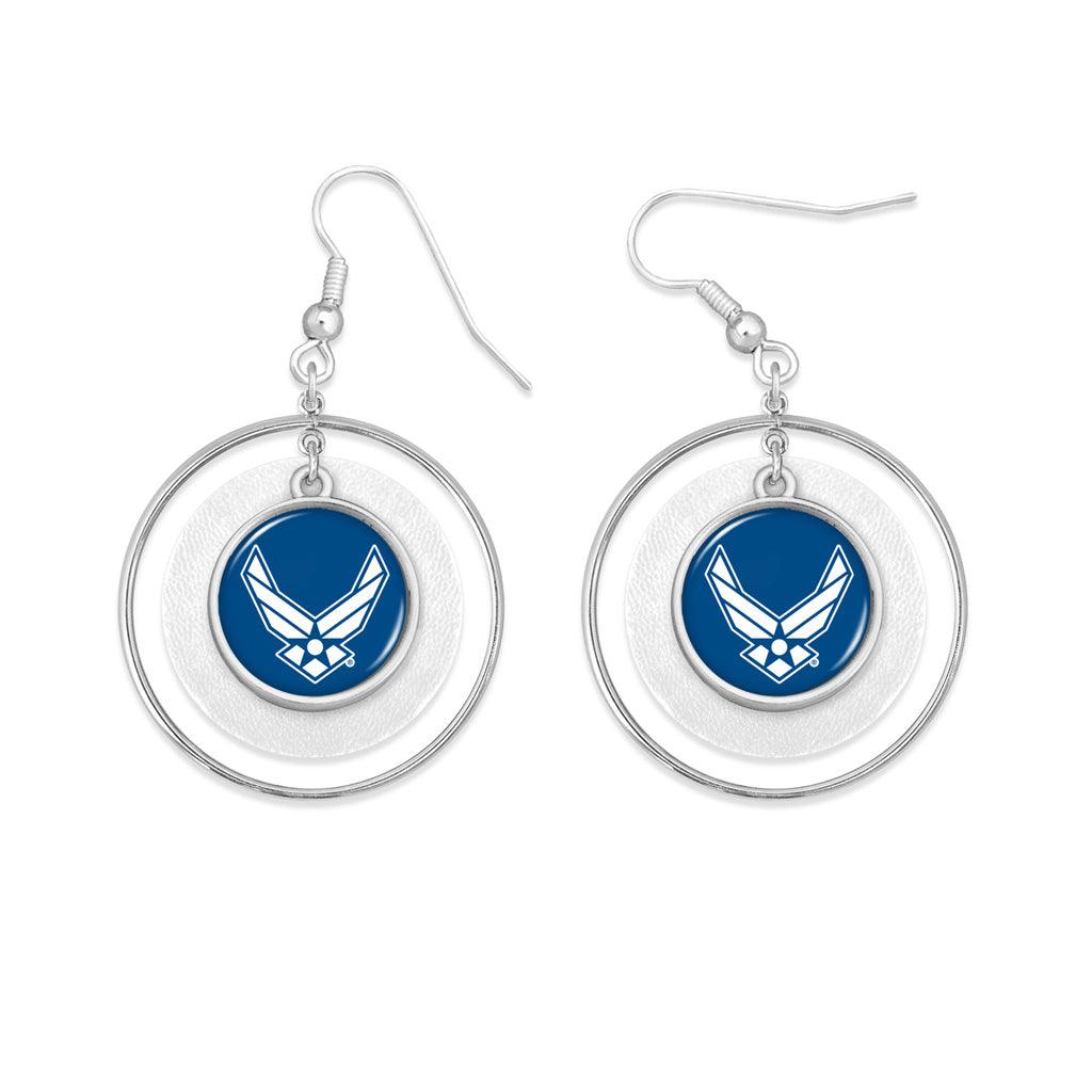 U.S. Air Force Round Charm Fish Hook Lindy Earrings - Military Republic
