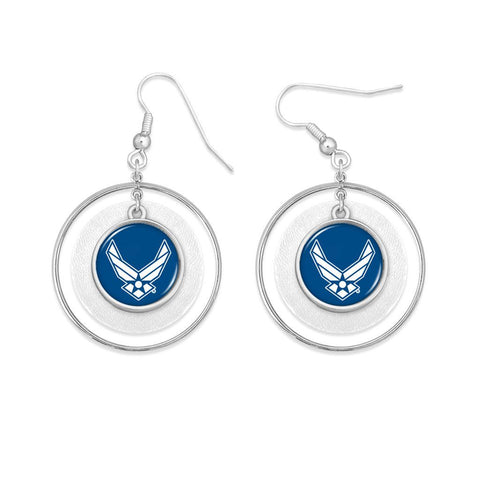 U.S. Air Force Round Charm Fish Hook Lindy Earrings - Military Republic