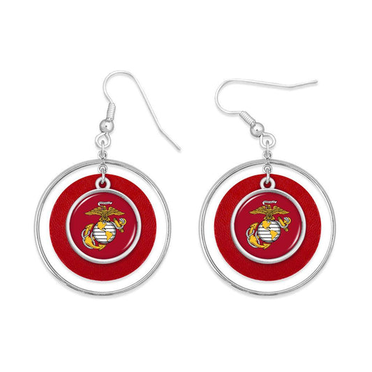 U.S. Marines Round Charm Fish Hook Lindy Earrings - Military Republic