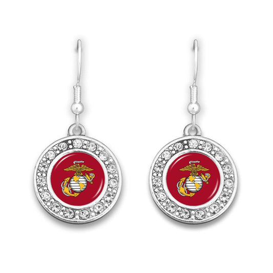 U.S. Marines Small Round Crystal Charm Earrings - Military Republic