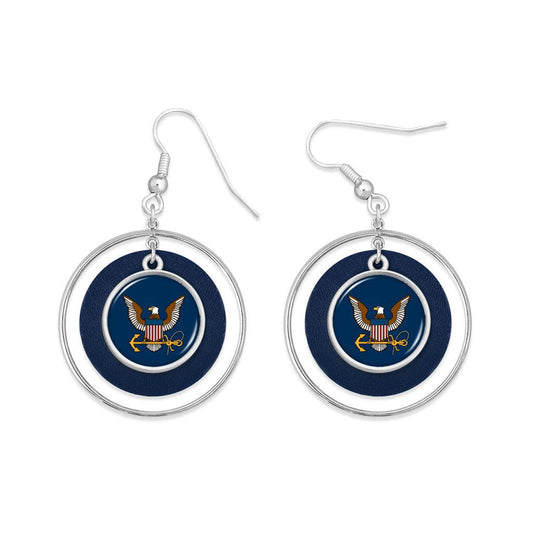 U.S. Navy Round Charm Fish Hook Lindy Earrings - Military Republic