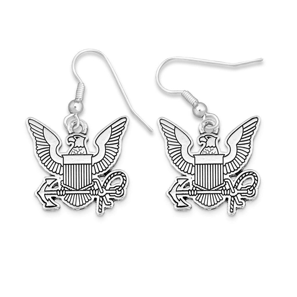 U.S. Navy Silver Logo Charm Earrings - Military Republic