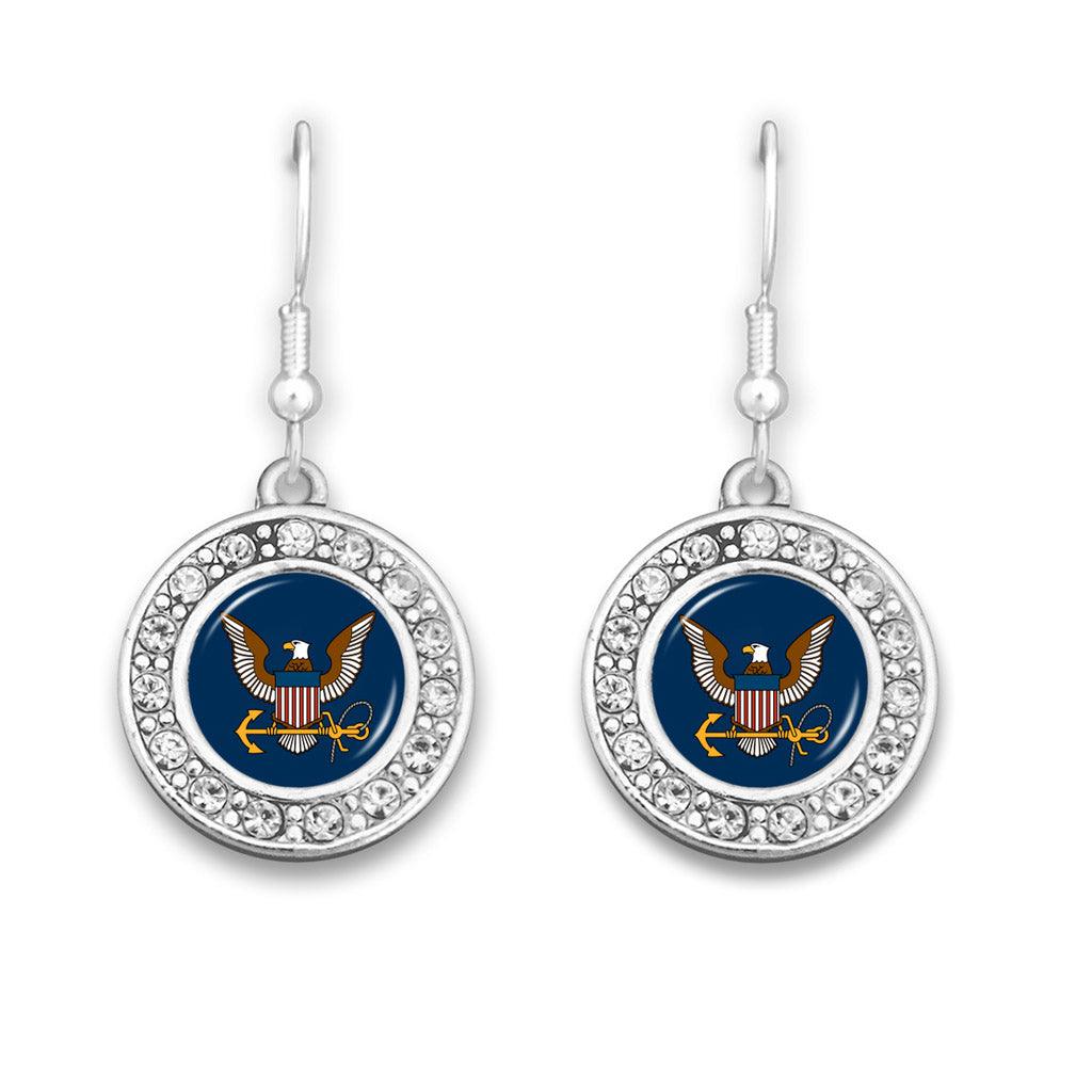 U.S. Navy Small Round Crystal Charm Earrings - Military Republic