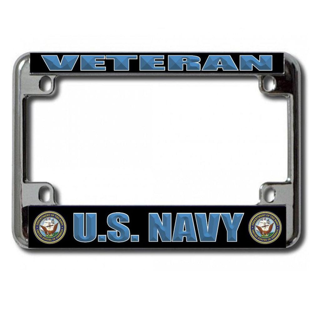 U.S. Navy Veteran Chrome Motorcycle License Plate Frame - Military Republic