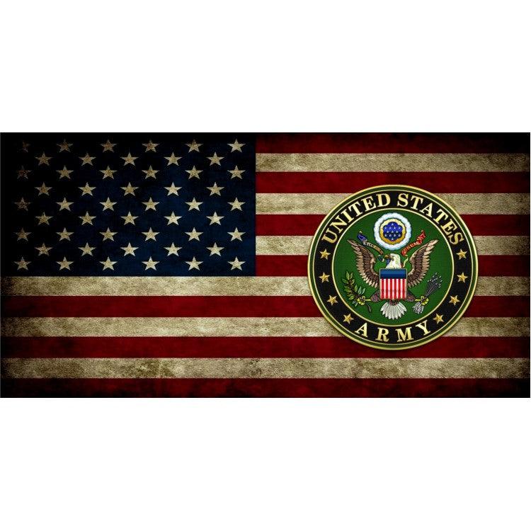 U.S. Flag Worn Army Insignia Photo License Plate - Military Republic