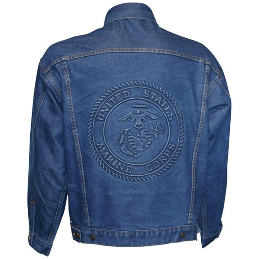 U.S. Marine Design Embossed Logo on Denim Jacket - Military Republic