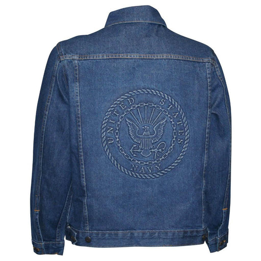 U.S. Navy Design Embossed Logo on Denim Jacket - Military Republic