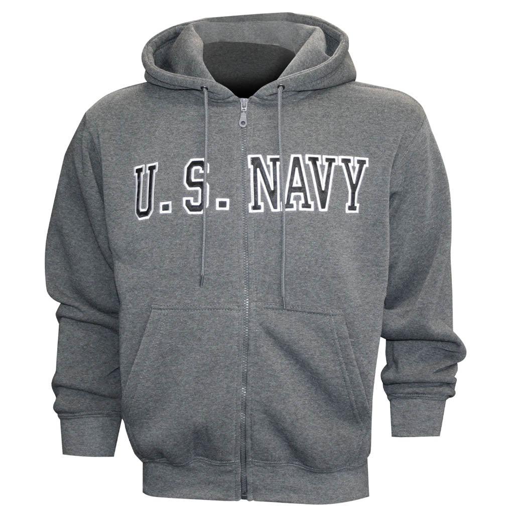 U.S. Navy Embroidered Applique on Grey/Fleece Zip Up Hoodie - Military Republic