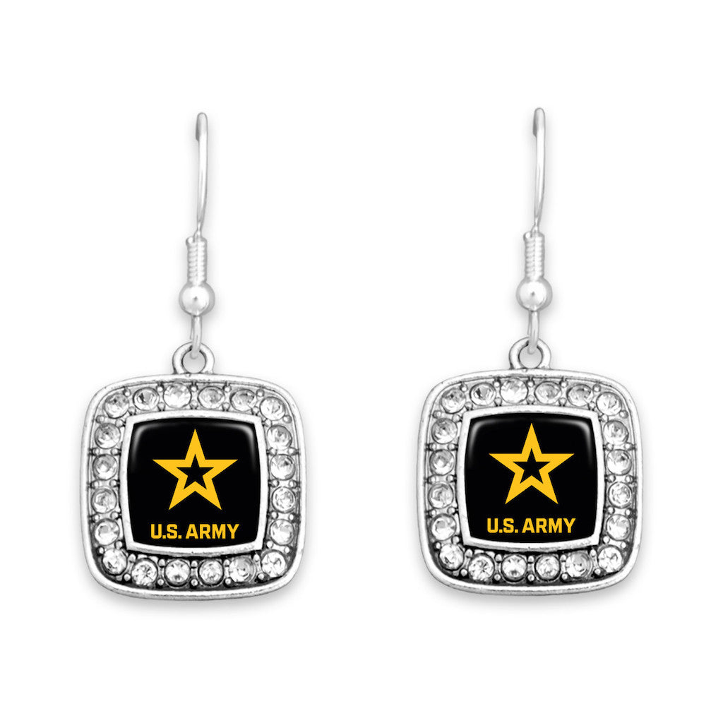 U.S. Army Crystal Square Earrings with Army Star Logo