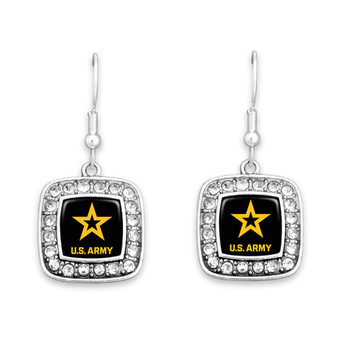 U.S. Army Crystal Square Earrings with Army Star Logo