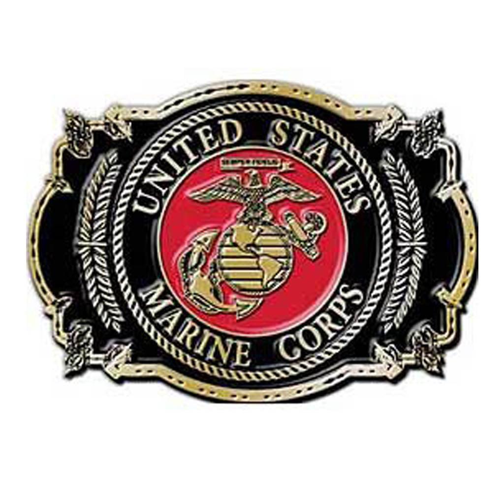 US Marines Red and Black USMC Logo 3-1/4" Belt Buckle - Military Republic