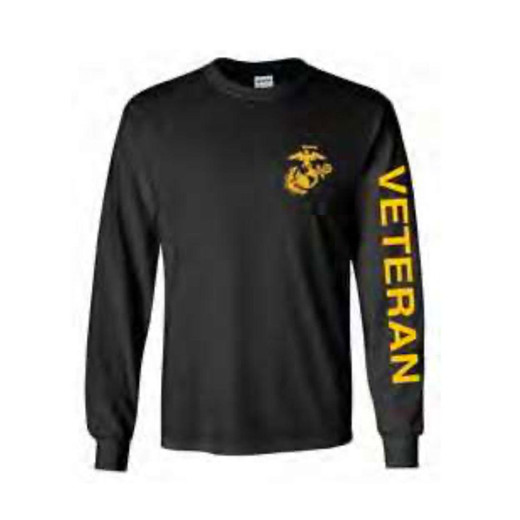 U.S. Marines Veteran Sport Long Sleeve Shirt -Black - Military Republic