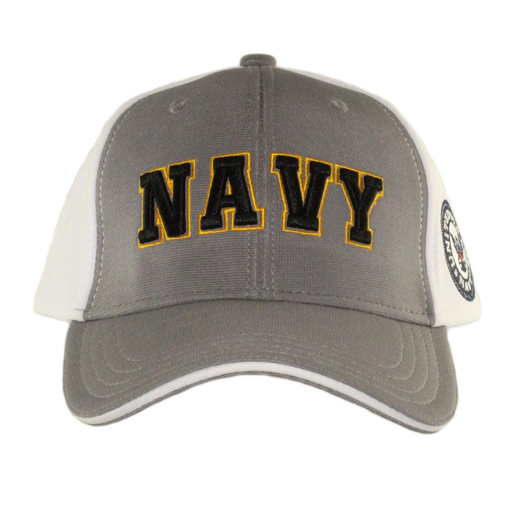 US Navy Logo Gray and White Performance Cap - Military Republic